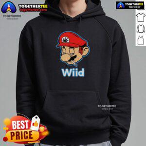 Awesome Wiid Super Mario smoking weed hoodie featuring colorful graphics and a playful design for gamers and cannabis enthusiasts.