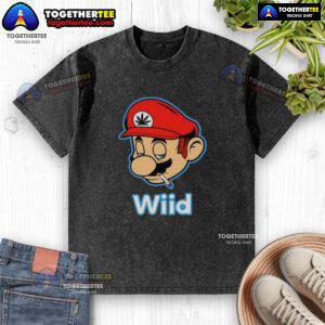 Awesome Wiid Super Mario smoking weed washed t-shirt design featuring vibrant colors and playful graphics.