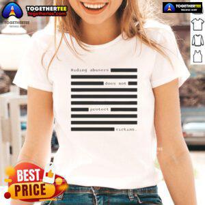 Funny Hiding Abusers Does Not Protect Victims Ladies Tee design featuring bold text and a humorous illustration.