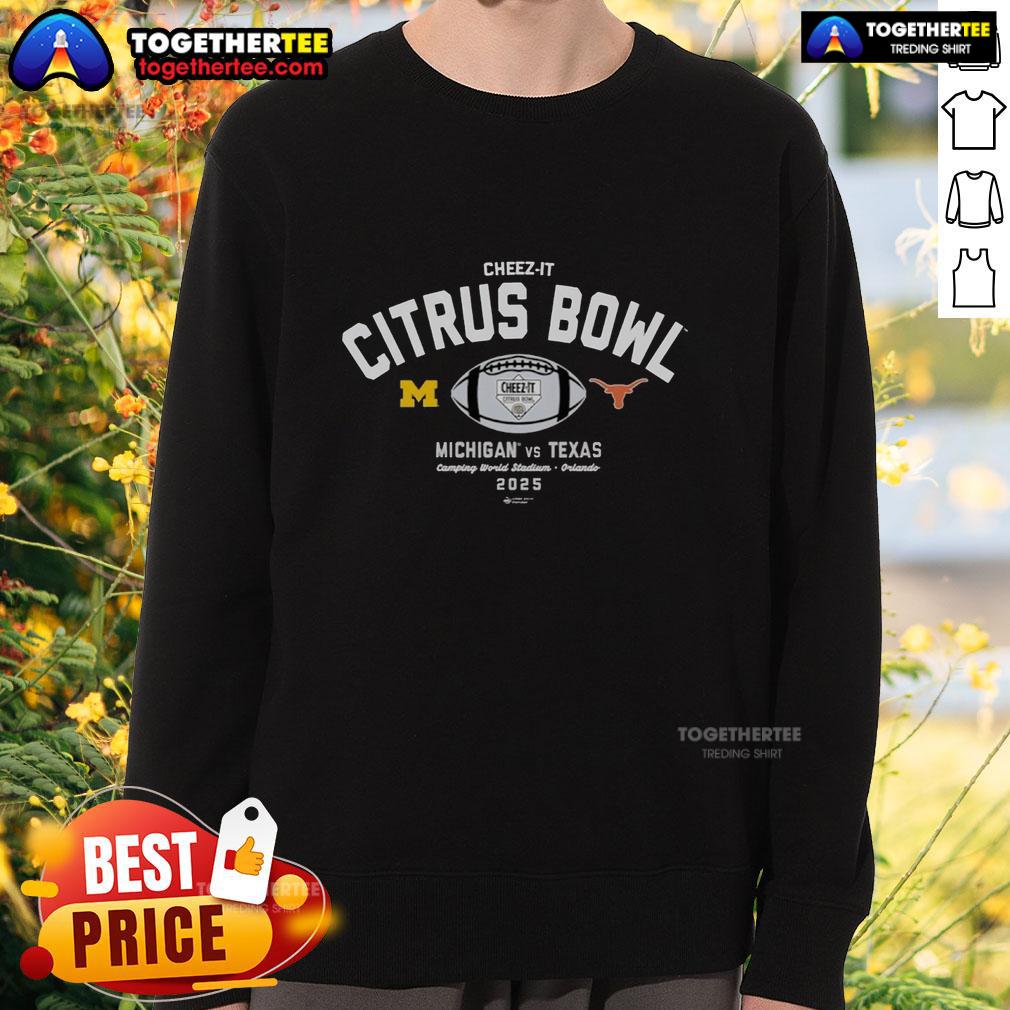 Alt Text: Michigan Wolverines vs Texas Longhorns logo sweatshirt for the 2025 Cheez-It Citrus Bowl, stylish sports apparel.