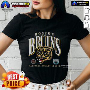 Vintage Boston Bruins ladies tee featuring classic team logo and design, perfect for hockey fans and casual wear.
