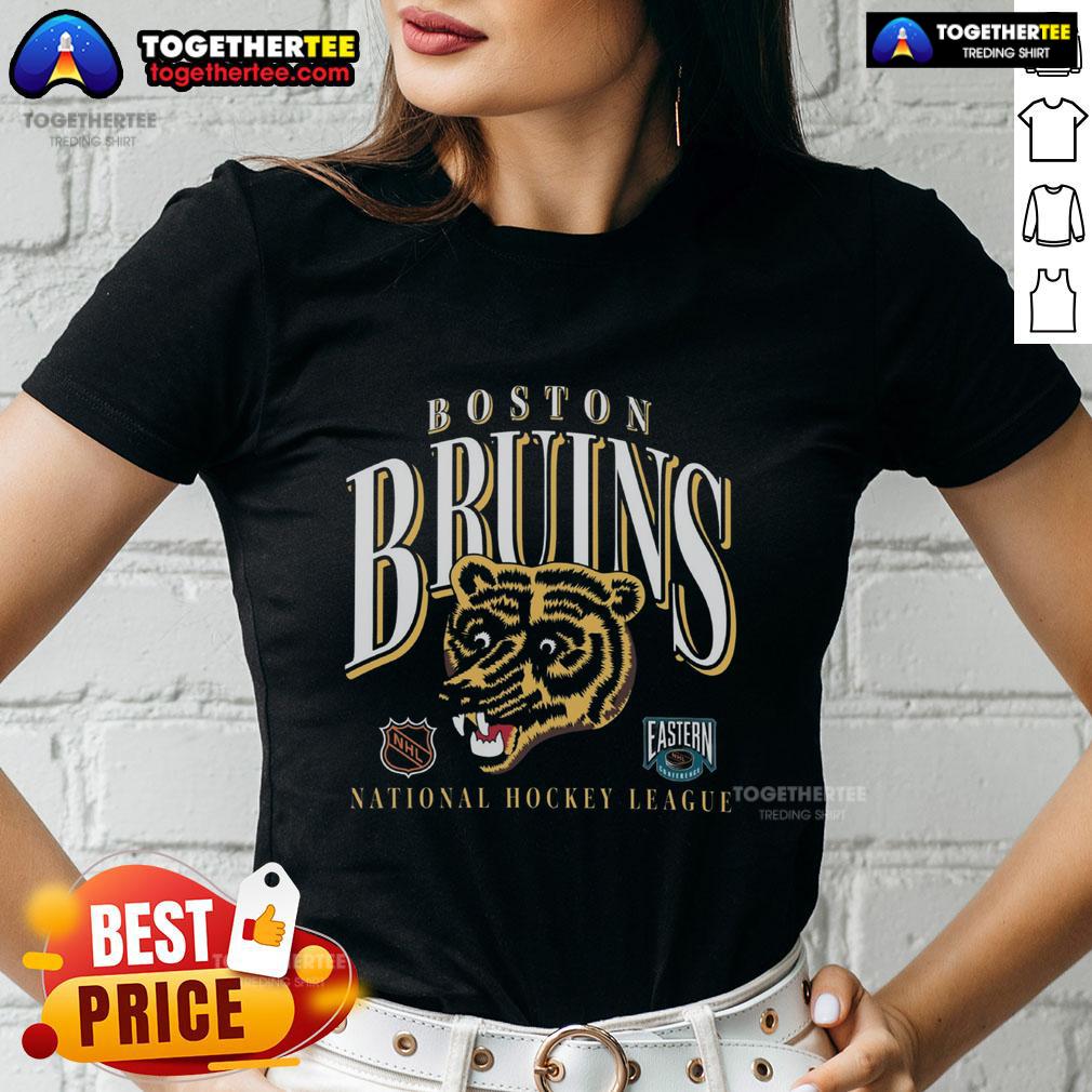Vintage Boston Bruins ladies tee featuring classic team logo and design, perfect for hockey fans and casual wear.