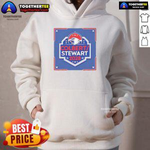 Good Colbert Stewart 2028 logo hoodie featuring bold design and vibrant colors, perfect for campaign supporters.