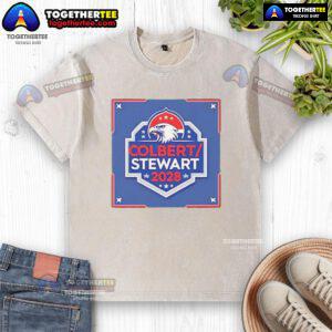 Good Colbert Stewart 2028 logo on a washed t-shirt, perfect for fans supporting the 2028 campaign.