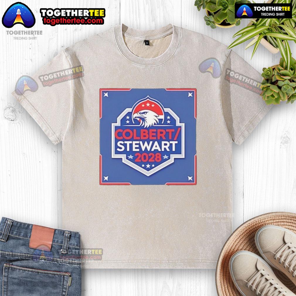 Good Colbert Stewart 2028 logo on a washed t-shirt, perfect for fans supporting the 2028 campaign.