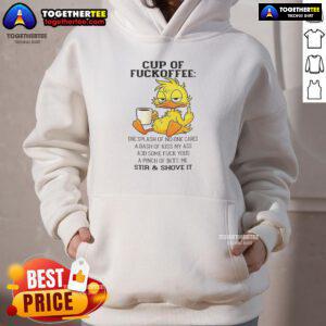 Good Duck Cup of Fckoffee design featuring humorous text and vibrant colors on a stylish hoodie.