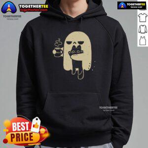 Good Ghost Meh Coffee hoodie design featuring a cat, perfect for cozy casual wear and Halloween vibes.