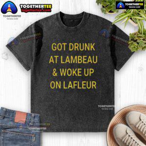 Funny scene of a fan in a Green Bay Packers t-shirt after a night at Lambeau Field, showcasing team spirit and fun.