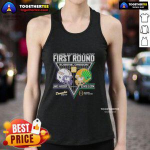 Good James Madison Dukes vs Oregon Ducks 2025 College Football Playoffs tank top design featuring team logos and colors.