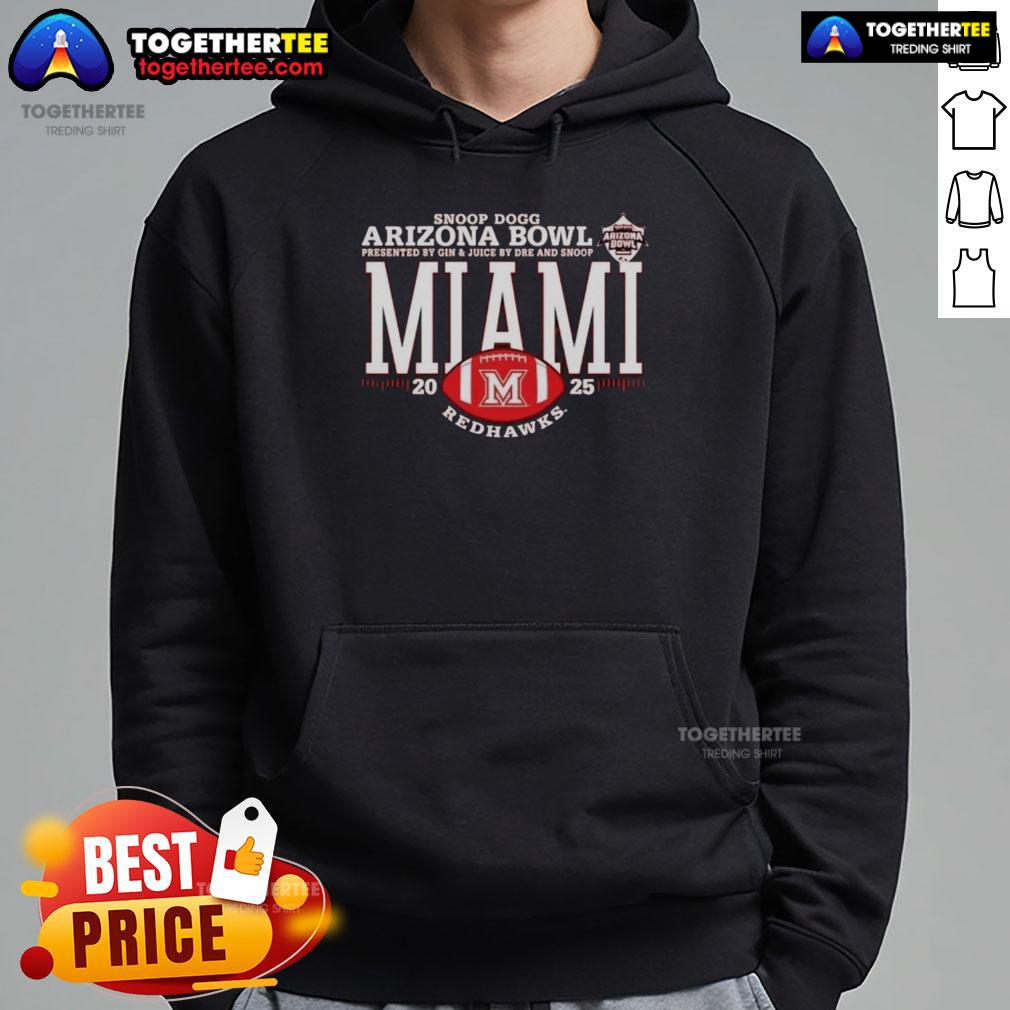 Alt Text: Good Miami Redhawks 2025 Snoop Dogg Arizona Bowl logo hoodie featuring vibrant graphics and stylish design.