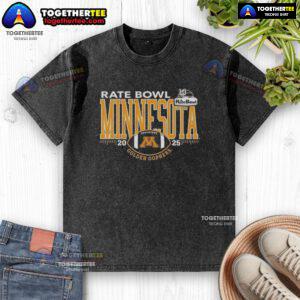 Alt Text: Minnesota Golden Gophers 2025 Rate Bowl logo on a washed t-shirt, perfect for fans and collectors.