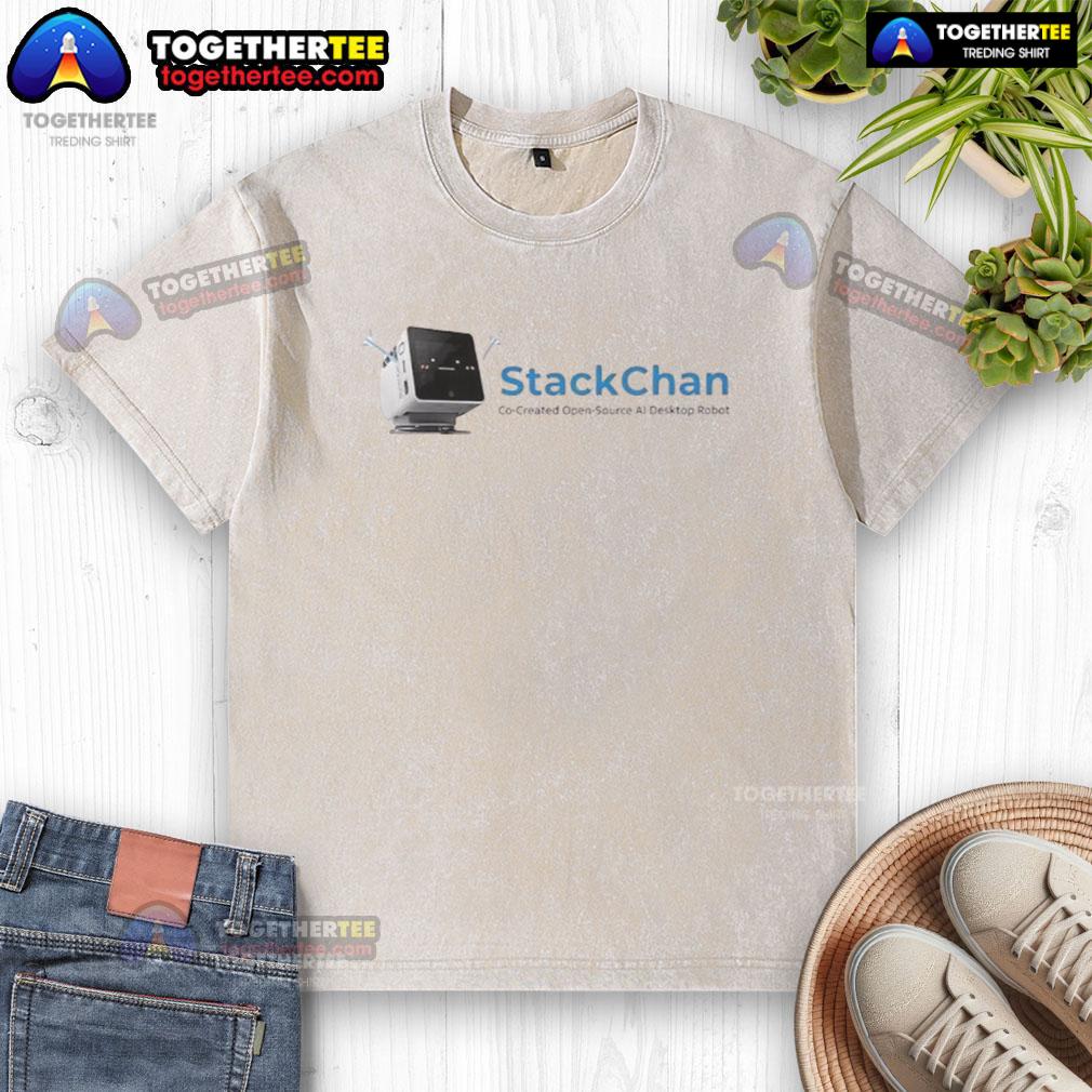 Good StackChan co-created open source AI desktop robot on a washed T-shirt, showcasing innovative tech design.