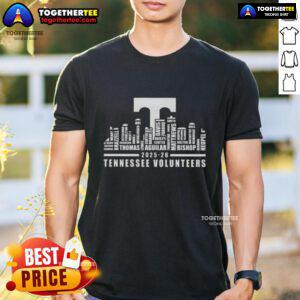 Good Tennessee Volunteers 2025-26 All Names City Skyline T-Shirt featuring vibrant design and team spirit.