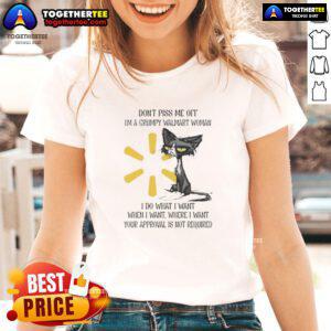 Grumpy woman in a Walmart tee with a tired cat, showcasing a humorous 'I do what I want' attitude. Perfect for cat lovers!