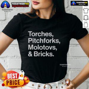 Good Torches Pitchforks Molotovs And Bricks 2025 World Tour Ladies Tee featuring bold graphic design and vibrant colors.