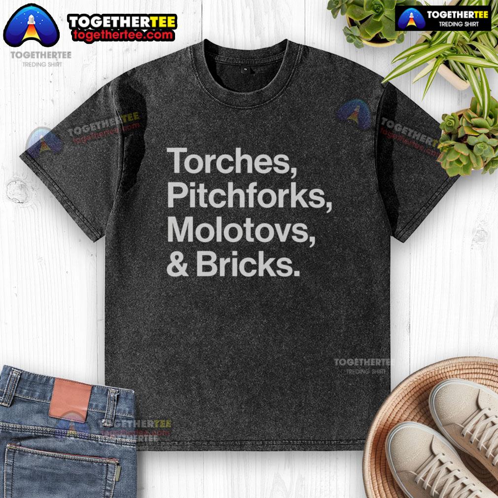 Good Torches Pitchforks Molotovs and Bricks 2025 World Tour washed t-shirt featuring bold graphic design.