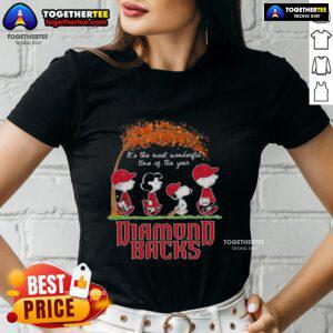Happy Arizona Diamondbacks X Peanuts Snoopy and Friends autumn ladies tee, perfect for the most wonderful time of the year.