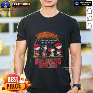 Happy Arizona Diamondbacks X Peanuts Snoopy and Friends autumn t-shirt celebrating 'It's The Most Wonderful Time Of The Year'.