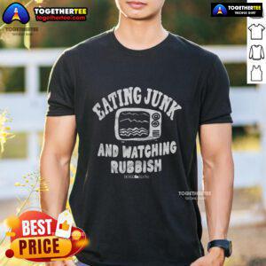 Happy Home Alone Eating Junk And Watching Rubbish T-Shirt design featuring playful graphics and vibrant colors.