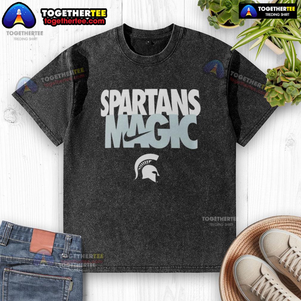 Hot Michigan State Spartans Football shirt featuring the Spartans Magic Nike logo in a stylish washed design.