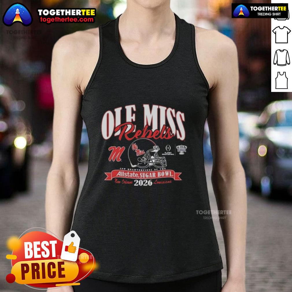 Hot Ole Miss Rebels CFP Quarterfinal 2026 Tank Top featuring team logo and bold colors for sports fans.