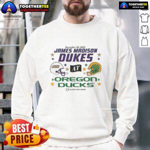 Hot Oregon Ducks vs James Madison Dukes 2025 CFP First Round Matchup sweatshirt featuring team helmets and vibrant design.