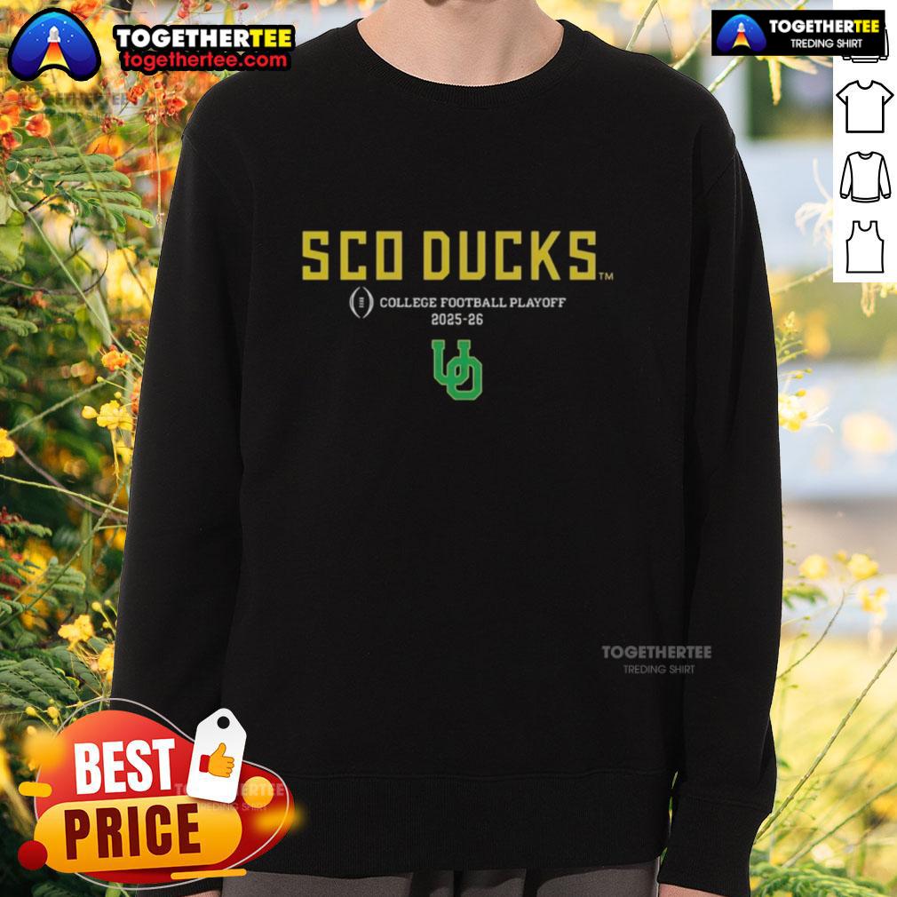 Alt Text: Oregon Ducks 2025-2026 College Football Playoff sweatshirt featuring vibrant team colors and logo design.