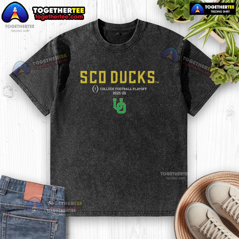 Hot SCO Ducks Oregon Ducks 2025-2026 College Football Playoff washed t-shirt featuring vibrant team graphics.