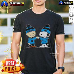 Carolina Panthers Snoopy and Charlie Brown Best Friends T-Shirt featuring vibrant graphics and team colors.