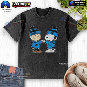 Nice Carolina Panthers Snoopy and Charlie Brown Best Friends washed t-shirt featuring iconic comic characters in team colors.