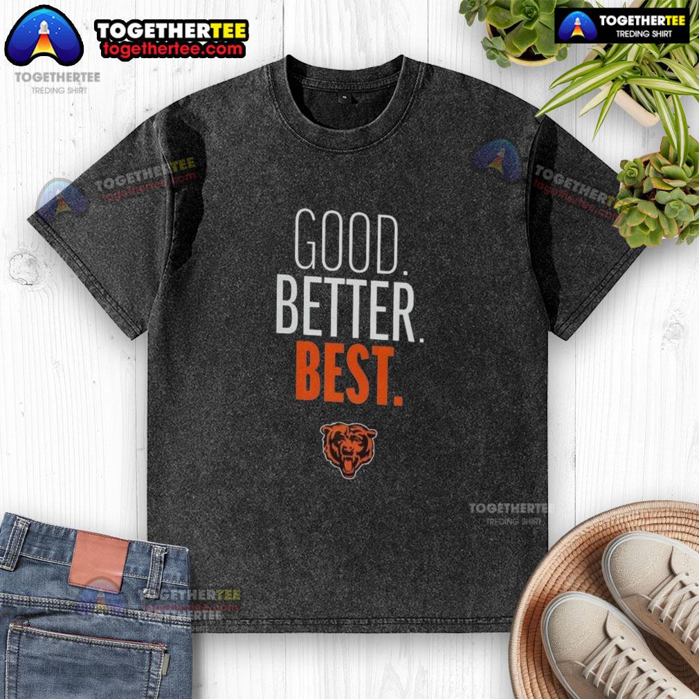 Alt Text: Stylish Chicago Bears Good. Better. Best. logo washed t-shirt in navy, perfect for fans and casual wear.