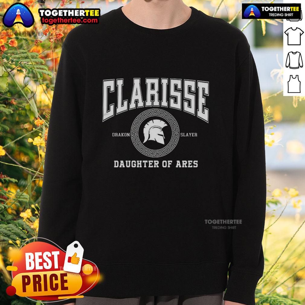 Alt Text: Battle-ready sweatshirt featuring Nice Clarisse, daughter of Ares, showcasing a fierce warrior design.