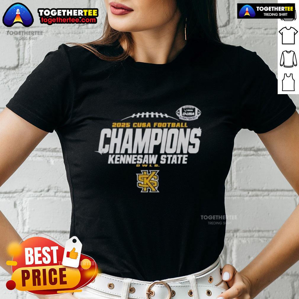 Nice Kennesaw State Owls C-USA Champs 2025 football locker room ladies' tee showcasing team pride and spirit.