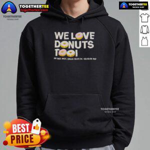 Stylish hoodie featuring 'Nice We Love Donuts Too' tribute to Jay Dee aka J Dilla, perfect for hip-hop fans and fashion lovers.