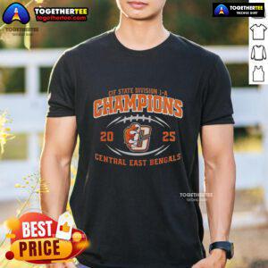 Official Central East Bengals CIF State Division 1-A Champions 2025 T-shirt worn by celebrating fans and players.
