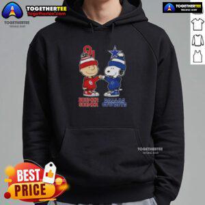 Official Charlie Brown Fist Bump with Snoopy Bommer Sooner X Dallas Cowboys Hoodie, perfect for fans and cozy wear.