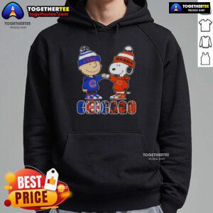 Official Charlie Brown Fist Bump Hoodie featuring Snoopy, celebrating Chicago sports with Cubs and Bears themes.