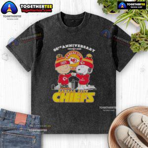 Official Charlie Brown Touch Hand Snoopy x Kansas City Chiefs 66th Anniversary Skyline Washed T-Shirt design.