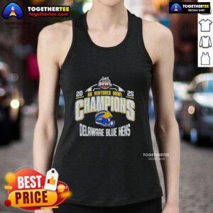 Official Delaware Blue Hens 2025 Ventures Bowl Champions helmet tank top featuring team colors and logo.