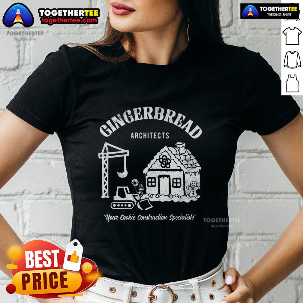 Official Gingerbread Architects Ladies Tee featuring a fun cookie construction design, perfect for baking enthusiasts.