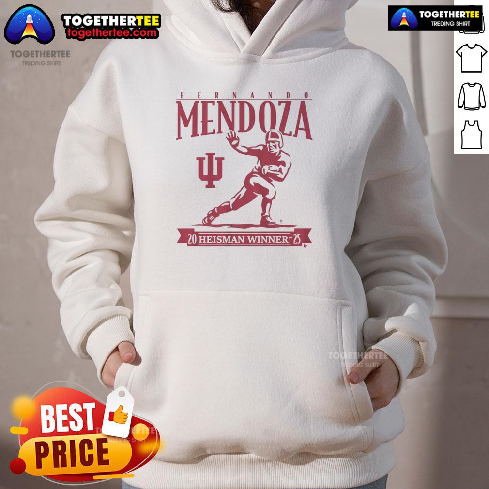 Official Indiana Football Fernando Mendoza Heisman Trophy Hoodie in vibrant colors, perfect for fans and collectors.