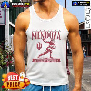 Official Indiana Football Fernando Mendoza Heisman Trophy tank top showcasing team pride and athletic style.