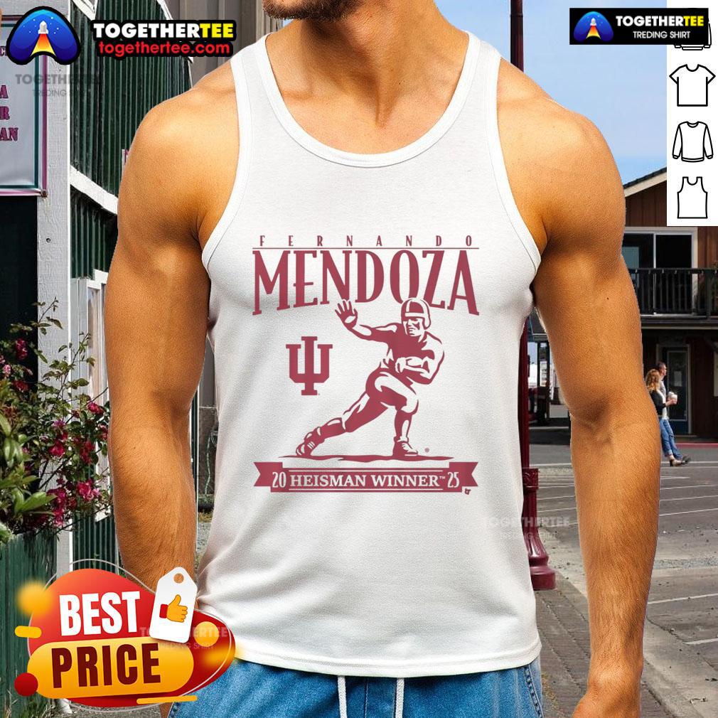 Official Indiana Football Fernando Mendoza Heisman Trophy tank top showcasing team pride and athletic style.