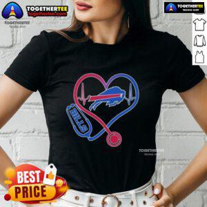 Official Love Buffalo Bills Stethoscope Headphones Ladies Tee for fans, showcasing team spirit and stylish design.