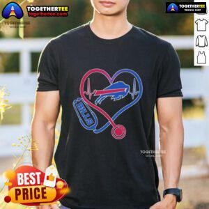 Official Love Buffalo Bills Stethoscope Headphones Fans T-Shirt in blue, perfect for passionate Buffalo Bills supporters.