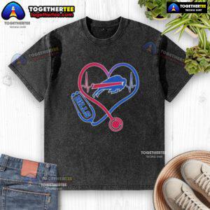 Official Love Buffalo Bills Stethoscope Headphones Fans Washed T-Shirt showcasing team spirit and unique design for fans.