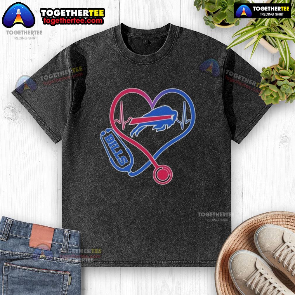 Official Love Buffalo Bills Stethoscope Headphones Fans Washed T-Shirt showcasing team spirit and unique design for fans.