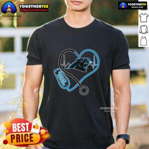 Official Love Carolina Panthers Stethoscope Headphones Fans T-Shirt featuring team colors and logo for passionate supporters.