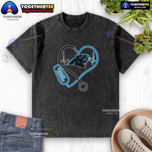 Official Love Carolina Panthers Stethoscope Headphones Fans Washed T-Shirt featuring team colors and logo for passionate supporters.