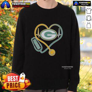 Green Bay Packers sweatshirt featuring official Love design, perfect for fans and headphone enthusiasts.